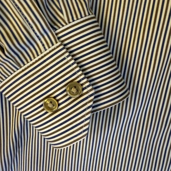 IKE BEHAR Blue White Brown Striped Button Down Shirt Size Large Men's Career - Picture 5 of 13